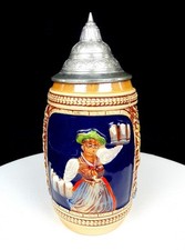 GERZ GERMAN PORCELAIN DBGM PEWTER LID BAR MAID 8 1/2" BEER STEIN 1949-90
