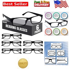 Comfortable 6 Pack Reading Glasses with Spring-Loaded Hinges Black Frame