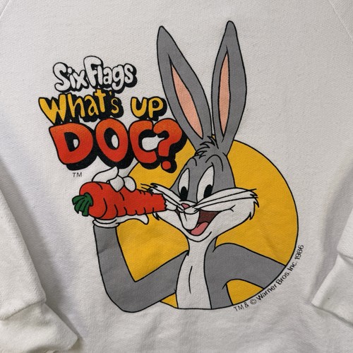 Vintage 1986 Bugs Bunny Six Flags Sweatshirt Tee Jays USA weiß Large (Damen M) - Bild 3 von 8