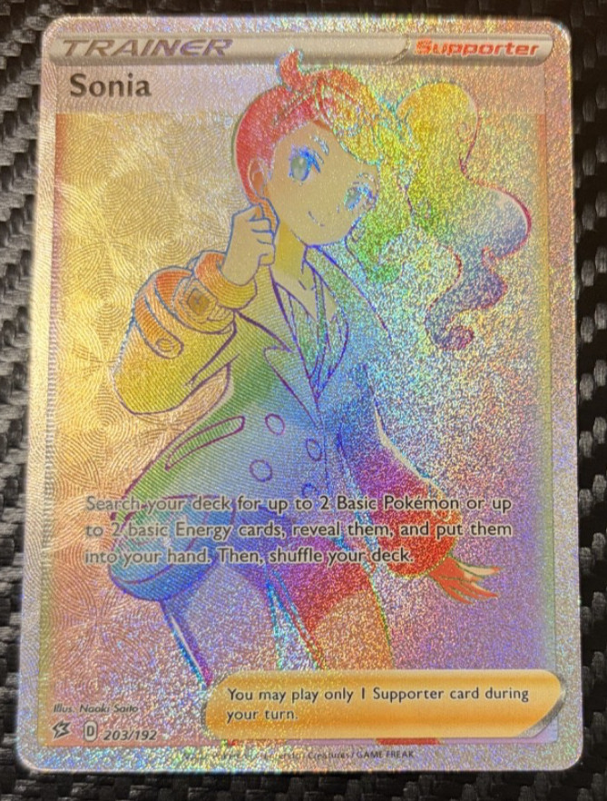 LP Sonia 203/192 Rebel Clash Rainbow Secret Rare Sword & Shield Pokemon TCG LP