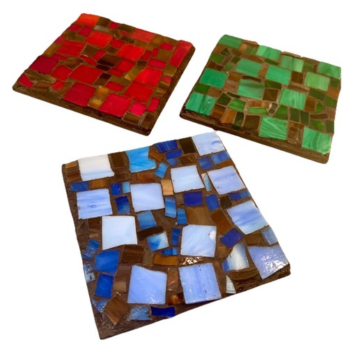 Set Of 3 Mosaic Tile Color Block Trivet Hot Plate Coasters Red Green Blue 4”x4” - Picture 14 of 15