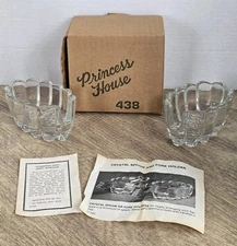 Vtg Set Of 2 Princess House 438 Glass Spoon Fork Holders Heavy Crystal NOS