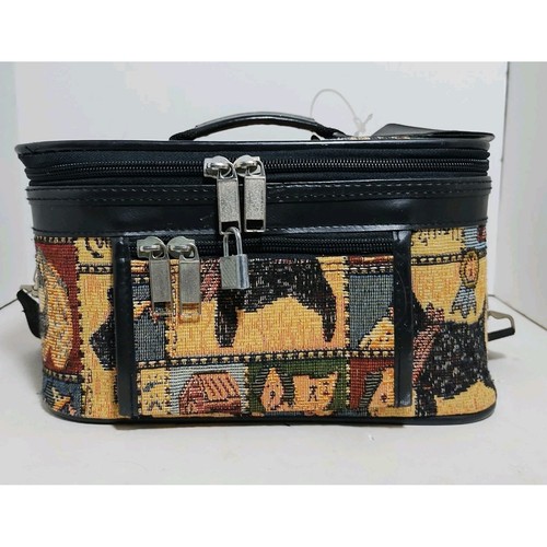 Vintage Tapestry Faithful Companion Toiletry Makeup Bag Case With Lock & 2 Keys