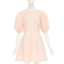 ZIMMERMANN 2022 Wrap Bodice soft blush pink linen puff sleeve dress US1 XS