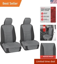 LuxeFit Solid Gray Faux Leather Seat Covers 2 Pack - Universal Fit, Stylish &...