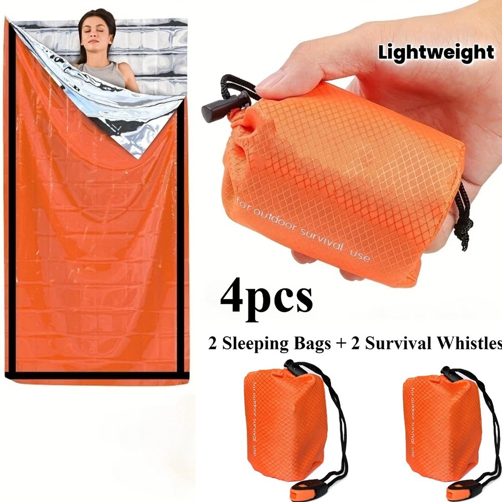 Portable Maneuverable 2PCS Emergency Sleeping Bag Set with 2PCS Survival Whistle