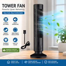 Tower Fan 3 Speed Quiet Portable Cooling Air Circulator Black Desk Home Office