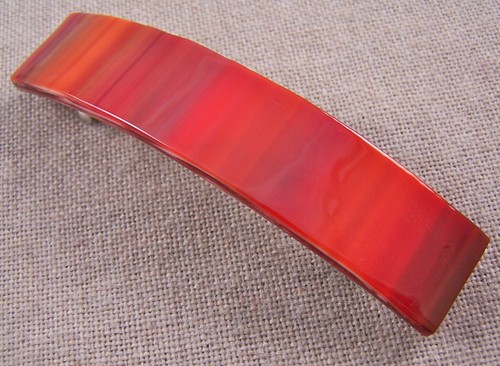 Stained GLASS BARRETTE 3.5" 90mm RED Ruby Orange Lava Stripes Hair Clip Slide - Picture 4 of 11