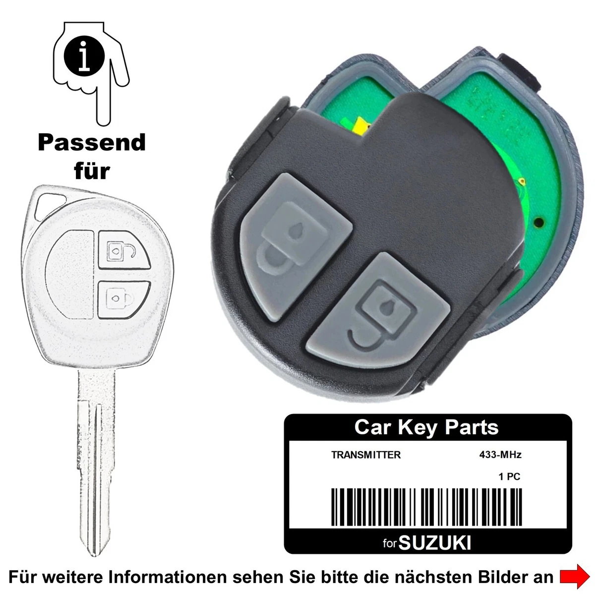 Custodia Chiave 2 Pulsanti Per Suzuki Swift Vitara Ignis SX4 E Opel Agila - Guscio Con Lama Non Tagliata
