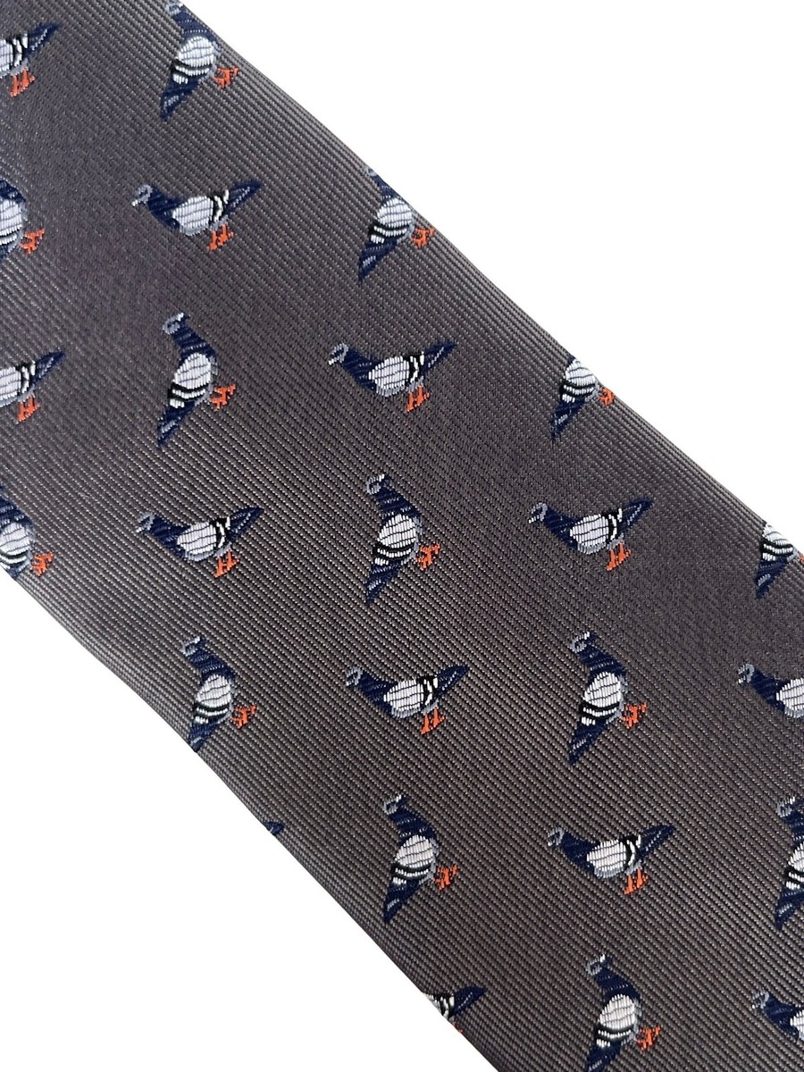 Frederick Thomas men-s tie silver grey tie with pigeon bird design