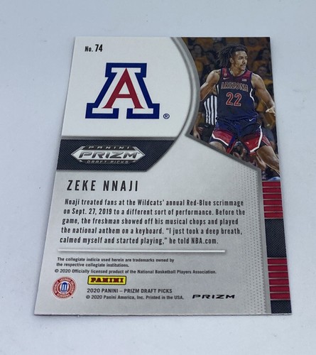 2020-21 Panini Prizm Draft Picks Red Cracked Ice ZEKE NNAJI Rookie #74 Nuggets - Picture 2 of 2
