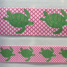 Grosgrain ribbon by the yard Pink Green Turtle 5/8" 7/8" 1.5" palm beach style