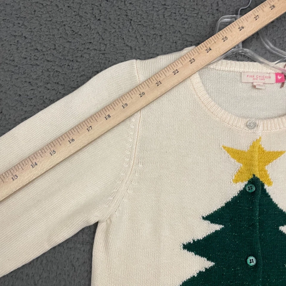 Cárdigan Suéter Rosa Pollo Niñas Talla 12 Años Crema Árbol de Navidad Preppy Foto 4 de 4