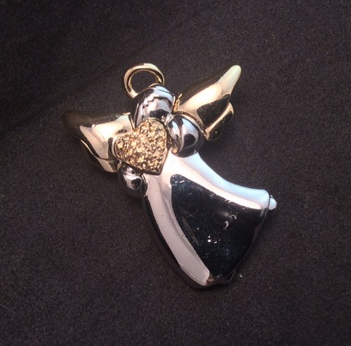 LIz Clayborn Signed Angel Holding Rhinestone Heart Christmas Pendant Pin Brooch - 第 1/7 張圖片