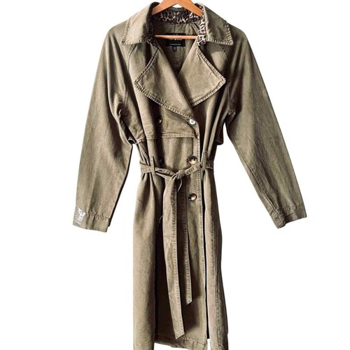 Cheetah Trim Trench Coat Womens Small 