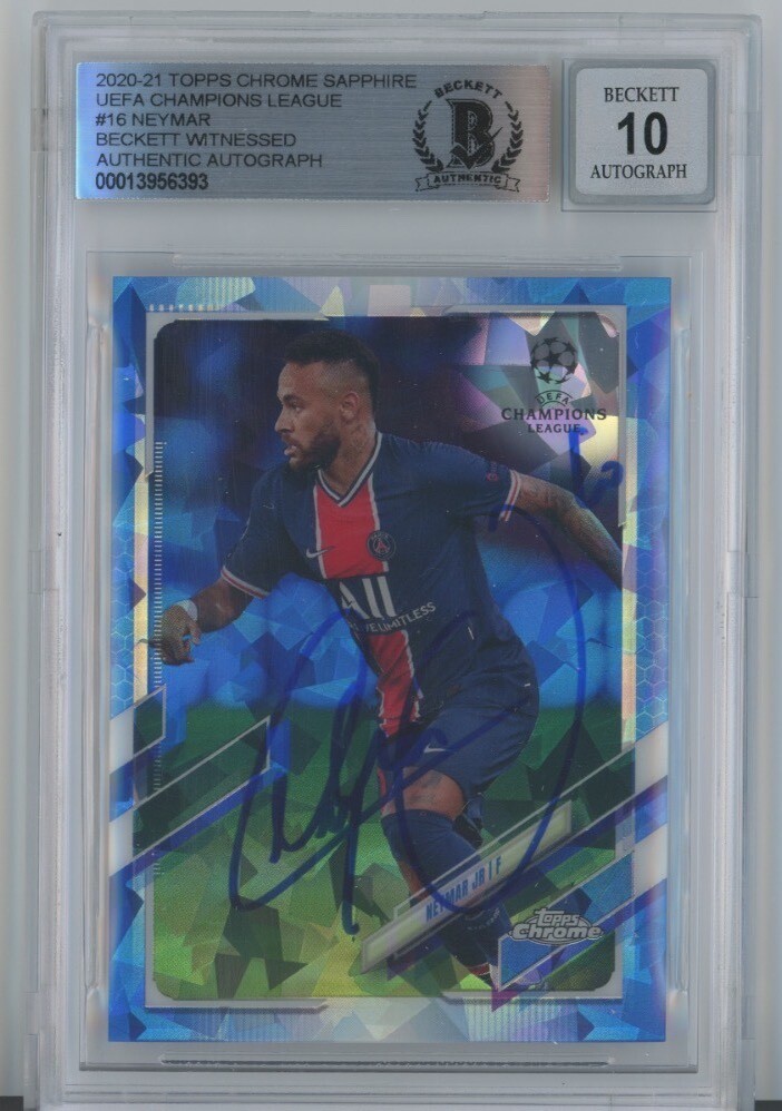2020-21 Neymar Jr Signed Topps Chrome #16 Sapphire BAS Beckett Auto Grade 10