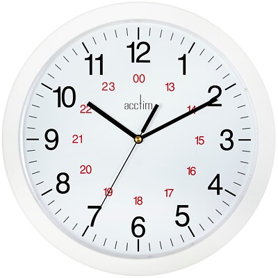 Acctim Metro 12'' Wanduhr Quarz 12/24 Stunden Zifferblatt leicht ablesbare Zahlen weiß 30cm
