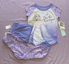 Disney Frozen 2 Elsa Pajama 3 Pc Set Short Sleeve Top and Bottoms Purple Size XS