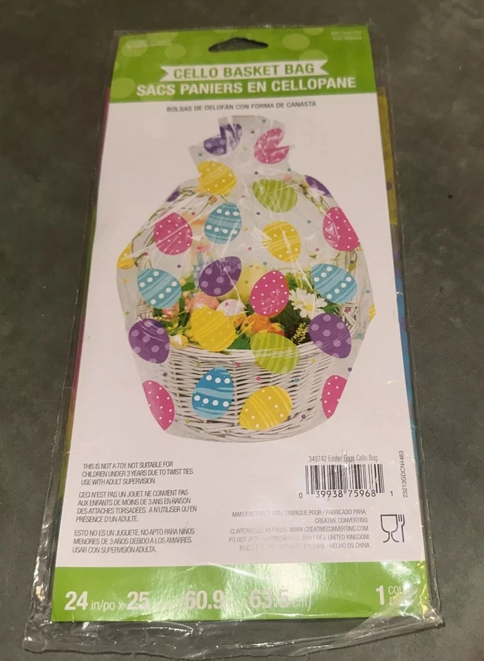 Easter Eggs Large Basket Cello Bag 24" x 25" Plastic Easter Supplies Decoration - Image 3 of 4
