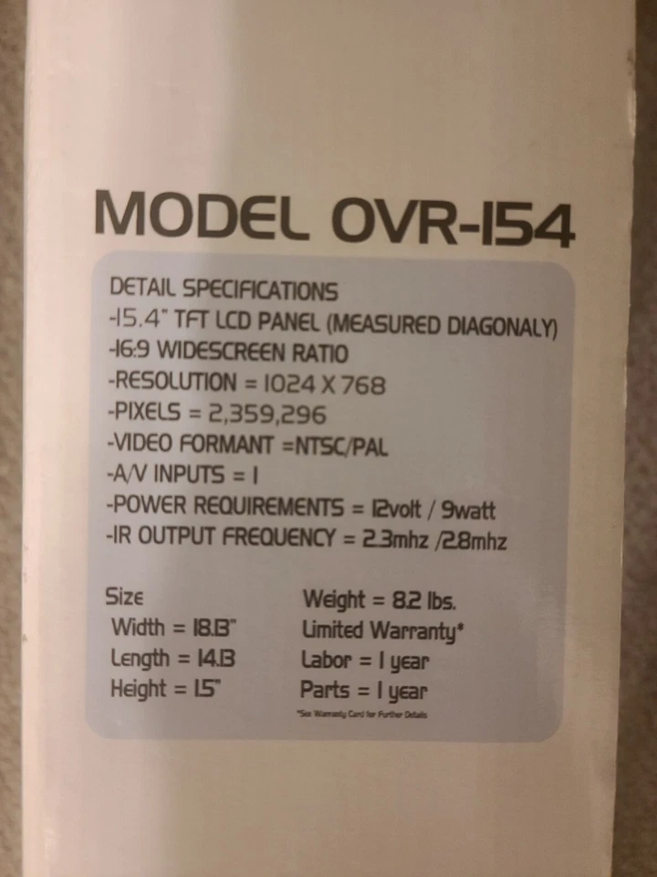Cnic Video 15.4 Overhead TFT LCD Monitor OVR-154 - Image 3 of 4