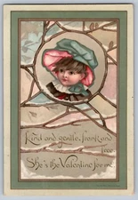 1888 LOUIS PRANG VALENTINES CARD young girl KIND & GENTLE FRANK & FREE