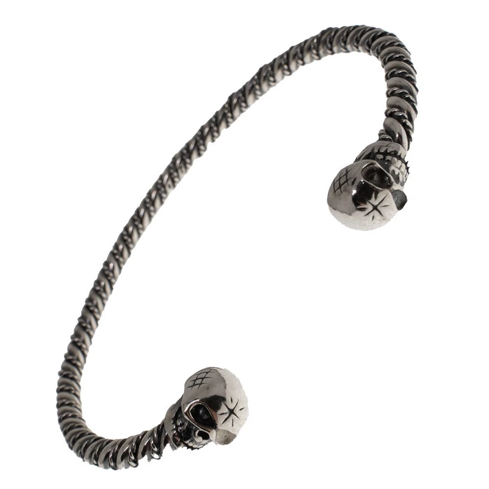 Skull Torc .925 silver bangle biker Viking arm ring Mjolnir Thor Odin Pagan