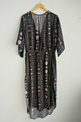 floral tie neck maxi dress Blue Floral Print Tassel Tie V Neck Long Sleeve Flowy Maxi Dress, Maxi Modest dress Blue / L / 100%Polyester