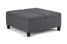 Simpli Home Avalon Coffee Table Storage Ottoman in Slate Gray