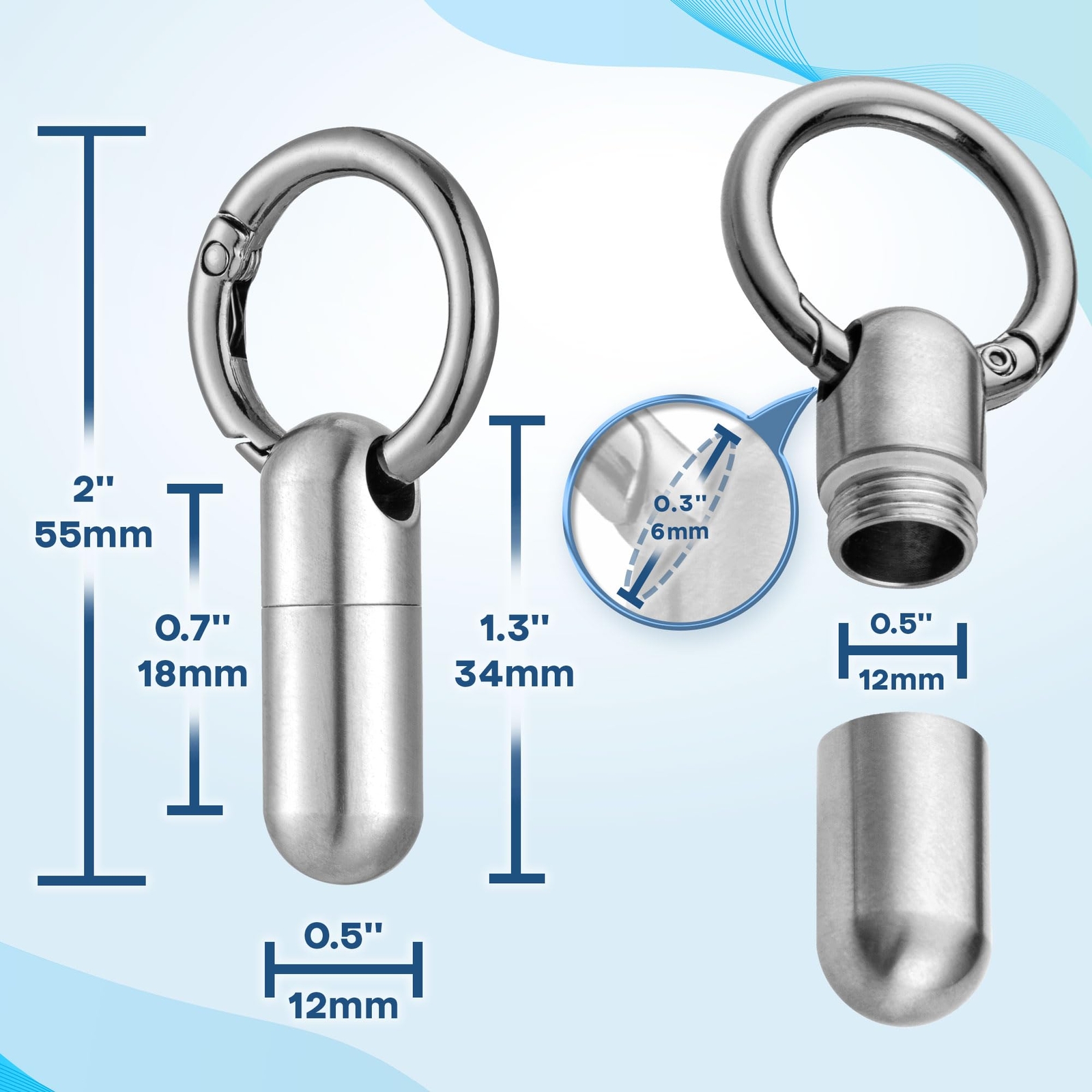 Titanium Keychain Pill Holder, Small Waterproof Pill Case Container
