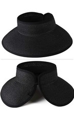 Sun Visor Hat for Women Wide Brim Straw Roll Up Ponytail Summer Beach Hat UV UPF