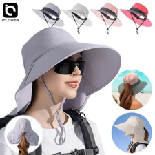 Women Summer Bucket Boonie Hat Wide Brim Neck Cover Flap Sun Outdoor Beach Cap
