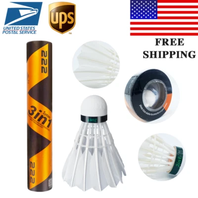 Anyball 3in1 12Pcs Training Goose Feather Shuttlecocks Birdies Badminton Sports