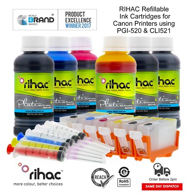 Rihac Refillable Ink Cartridges suits Canon PGI-520 CLI-521 MP980 MP990 520 521