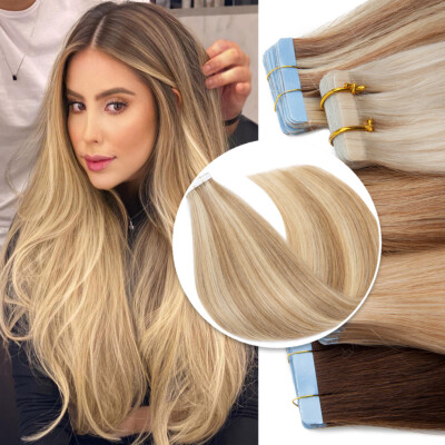 Tape In On Remy Real Human Hair Extensions Skin Wefts THICK 40PCS-100G Full Head