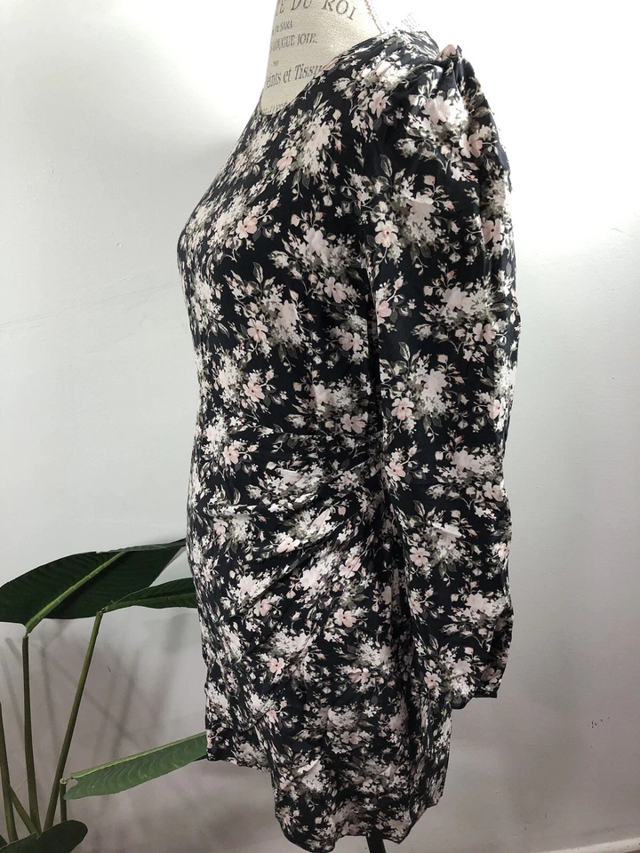 NEW CLUB MONACO Black Floral Print Amelda Faux Wrap Skirt 100% Silk Dress 4 - Image 4 of 4