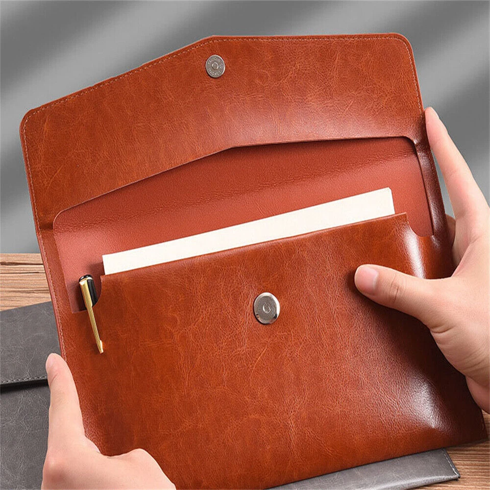 Document folder PU leather A4 A6 briefcase snap fastener folder file compartment - Image 3 of 4