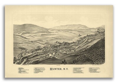 1890 Hunter New York Vintage Old Panoramic NY City Map - 24x36