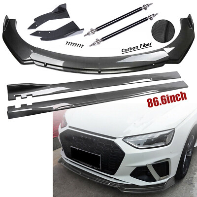 For AUDI A3 A4 A5 A6 B6 B7 Fiber Front Bumper Lip Spoiler 86.6'' Side Skirt Kit
