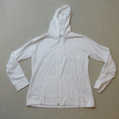 Hanes Hoodie mit durchgehendem Reißverschluss Damen Medium weiß Freizeit Baumwolle leicht neu ohne Etikett