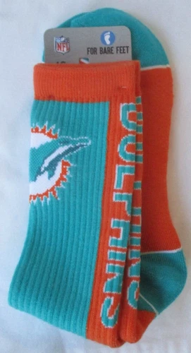 MIAMI DOLPHINS FOR BARE FEET football SOCKS SIZE LARGE - NEW