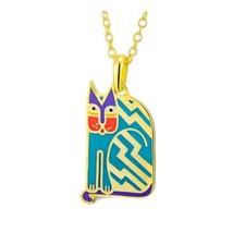 Aztec Cat Laurel Burch Gold Necklace Blue 
