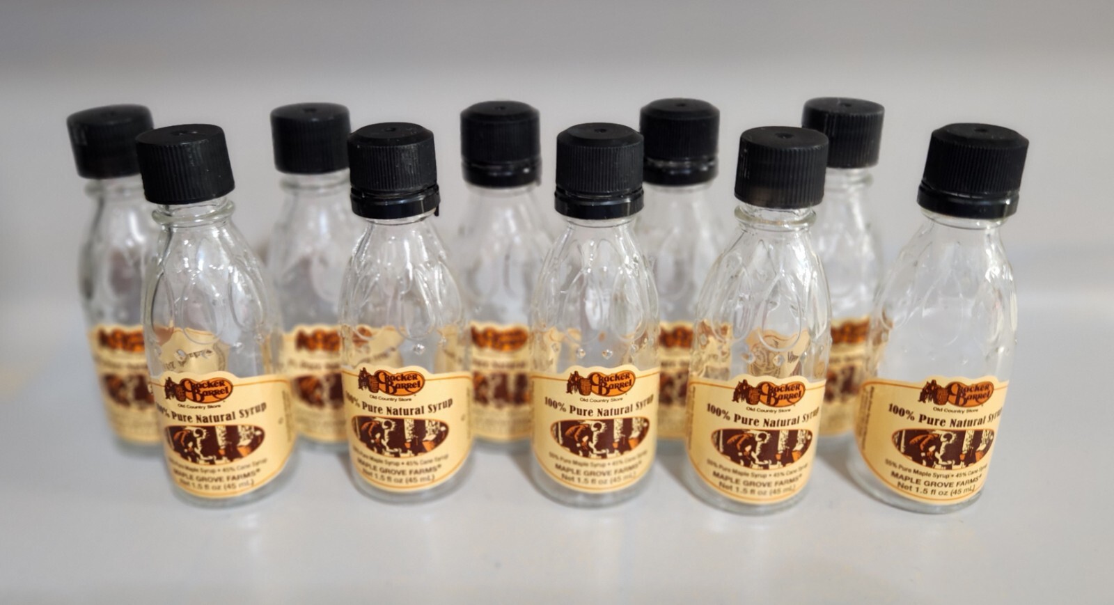 Lot of 10 EMPTY Cracker Barrel Syrup Bottles 1.5 oz. Clean 3/4" Tall