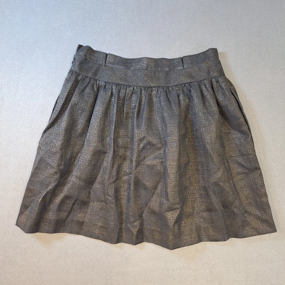 Falda Cremieux Línea A Ligera Elastizada Sólida Metálica Negra Para Mujer Talla 10 Foto 2 de 4