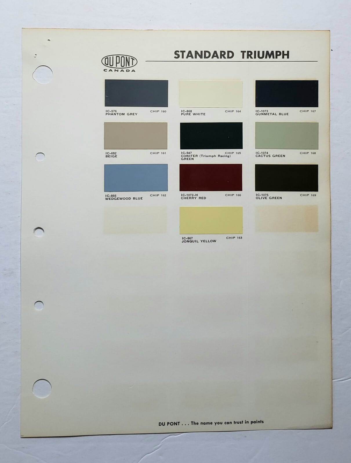 1963 1964 Standard Triumph Auto Color Chips Chart Paint Codes Du Pont ...