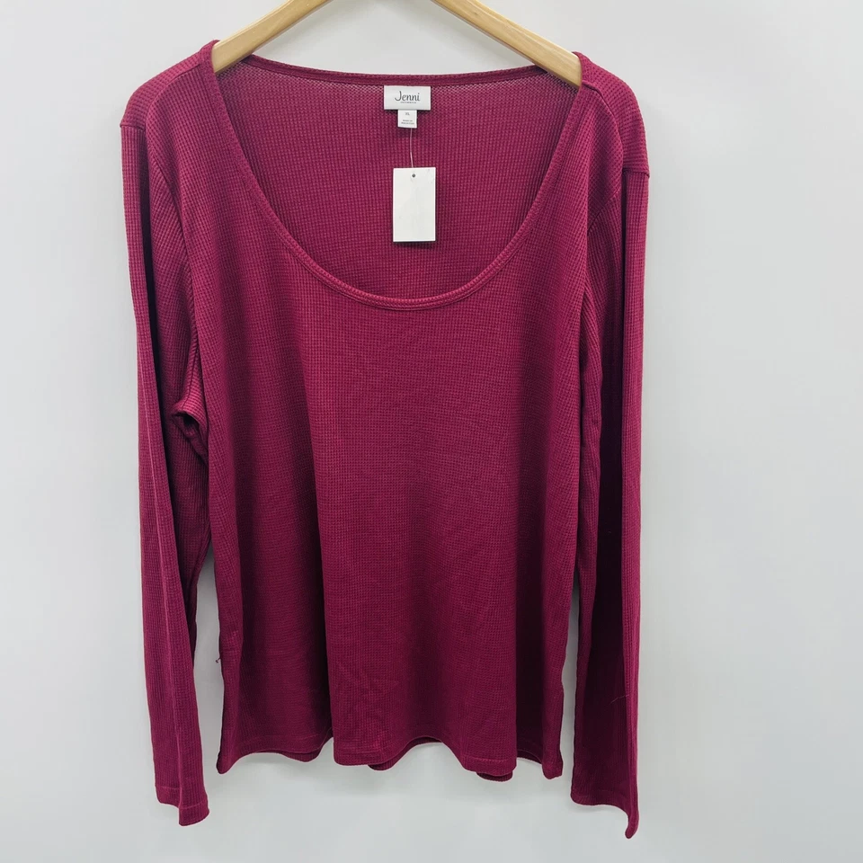 Jenni Jennifer Moore Womens Size XL Solid Long-Sleeve Pajama Top Plum Wine 799 - Image 2 of 4