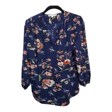 Fun2Fun Blouse Floral Size Small Navy Blue Pink Orange Boho Cottagecore