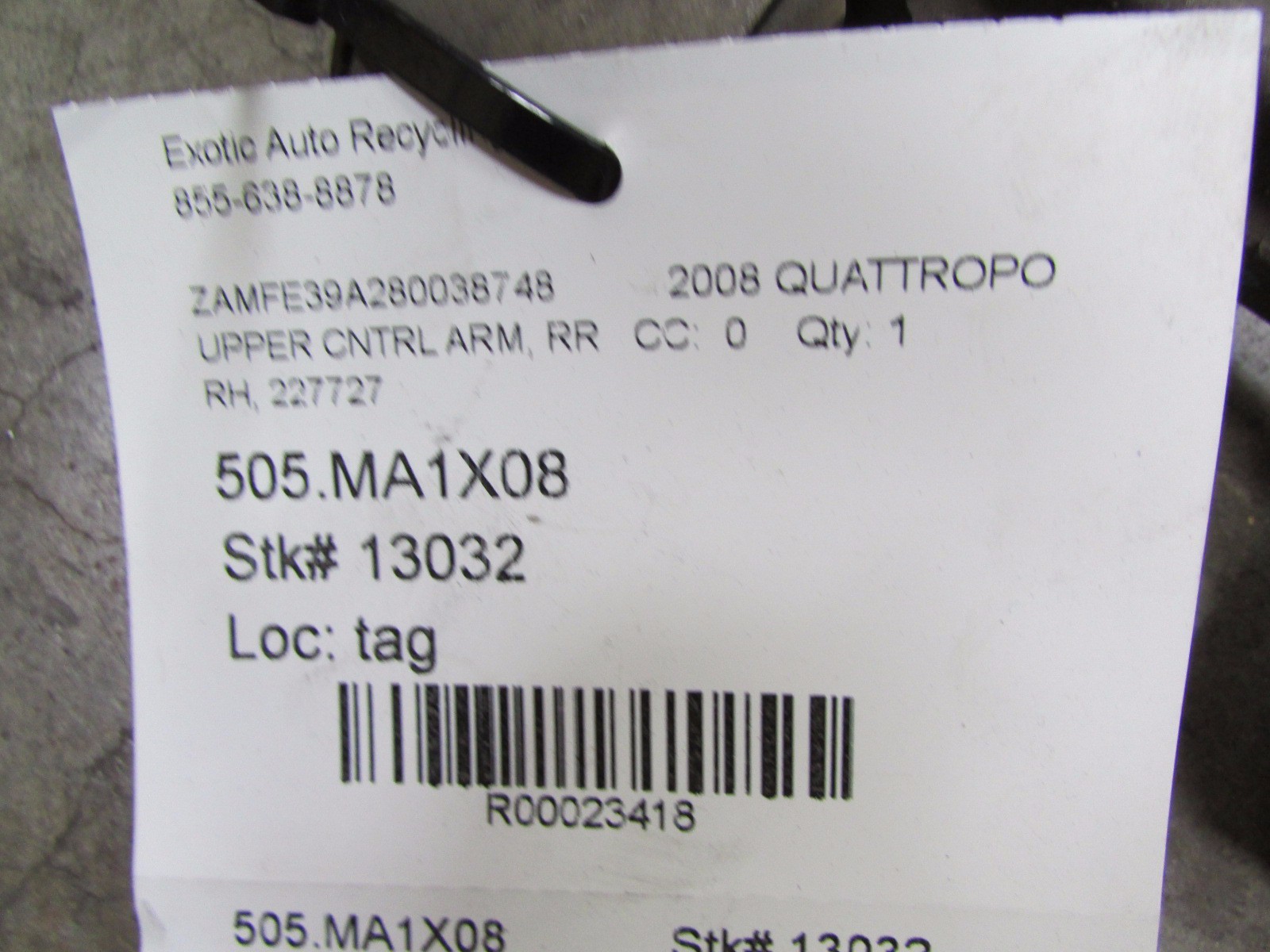 Maserati Quattroporte, RH, Right, Rear Upper Control Arm, P/N 227727