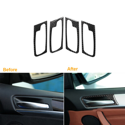 4Pcs Carbon Fiber Interior Door Handle Frame Trim For BMW X5 E70 X6 E71 2008-13 