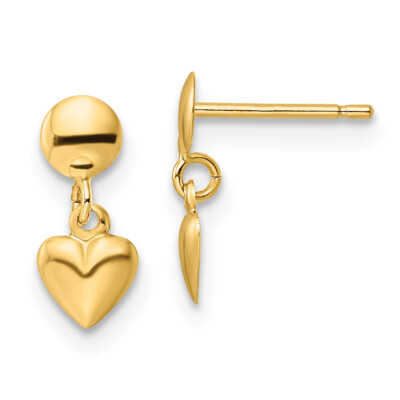 Real 14kt Yellow Gold Heart Dangle Earrings W/ 14K Earring Back