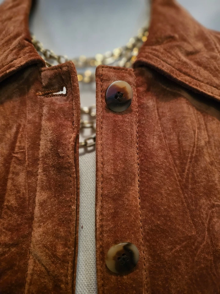 Chaqueta Sigrid Olsen Mediana M Naranja Gamuza Panel Seda Mezcla Algodón Tejido Cuello Foto 2 de 4